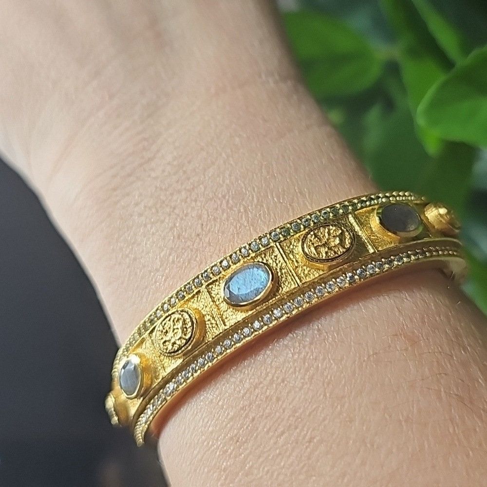 GOLD BELA SMALL OVAL LABRADORITE & COIN BANGLED TAT 2 Designs  (14K gold plated)